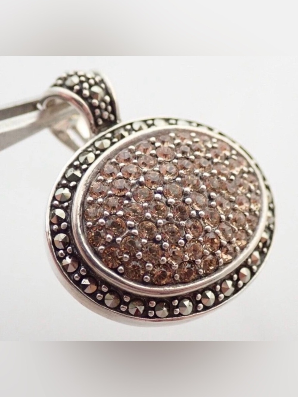 Champaign Cubic Zirconia & Marcasite .925 Sterling Silver Pendant - Picture 2 of 4